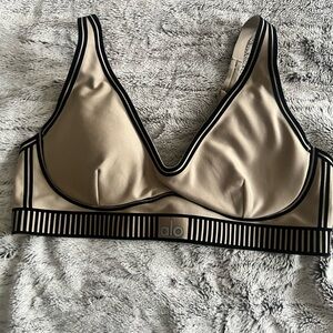 ALO Yoga Tan Sports Bra with Black Contrast Trim